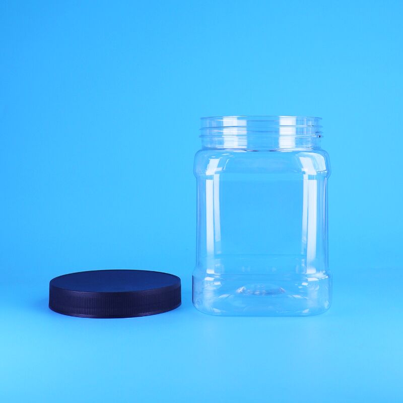 850ml Toples Kemasan Plastik PET Bening Persegi Food Grade Tutup Ulir Untuk Buah Kering