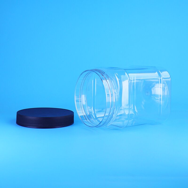 850ml Toples Kemasan Plastik PET Bening Persegi Food Grade Tutup Ulir Untuk Buah Kering