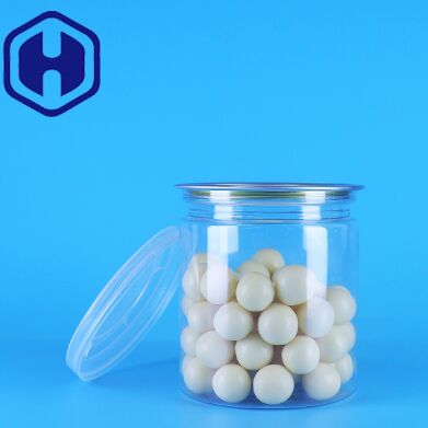 Proof kebocoran mudah tutup terbuka jelas bulat makanan ringan permen PET plastik kaleng makanan kemasan