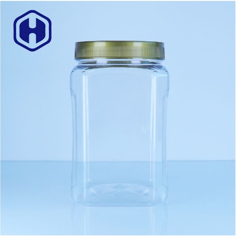 Square PET Clear Plastic Honey Jar Screw Lid Food Grade Nuts Buah-buahan kering Permen Mudah Tuang