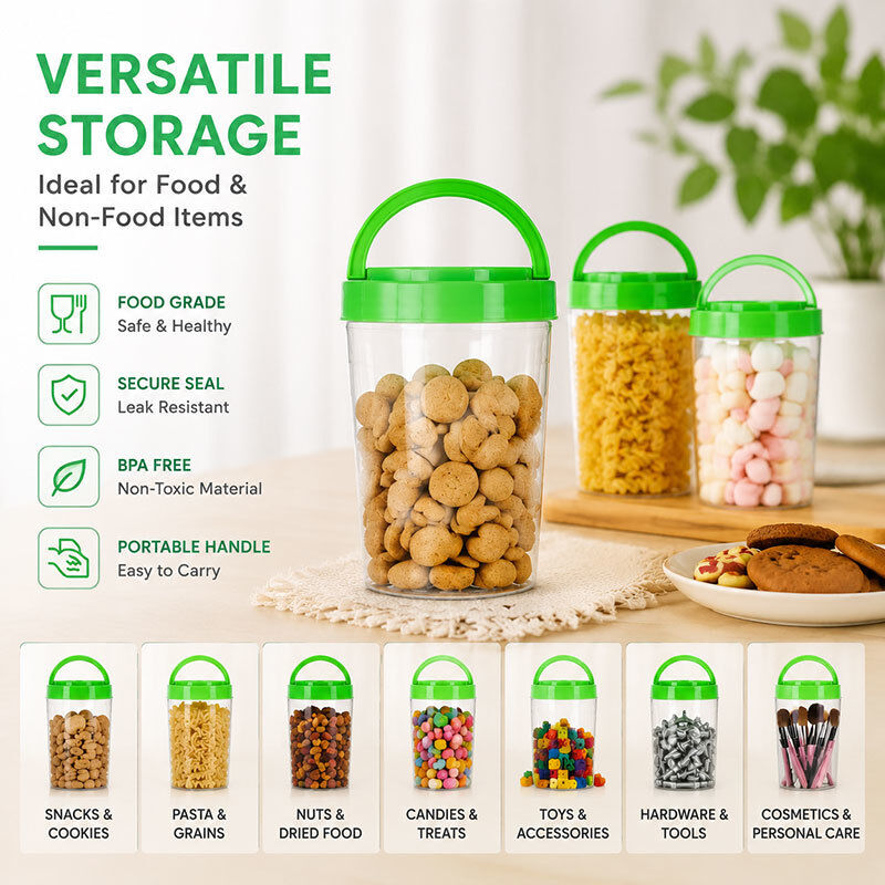 Plastik Transparan Jarak Besar Mulut Handle Tutup FSSC22000 UE Diuji Bundar Snack Jar Produsen