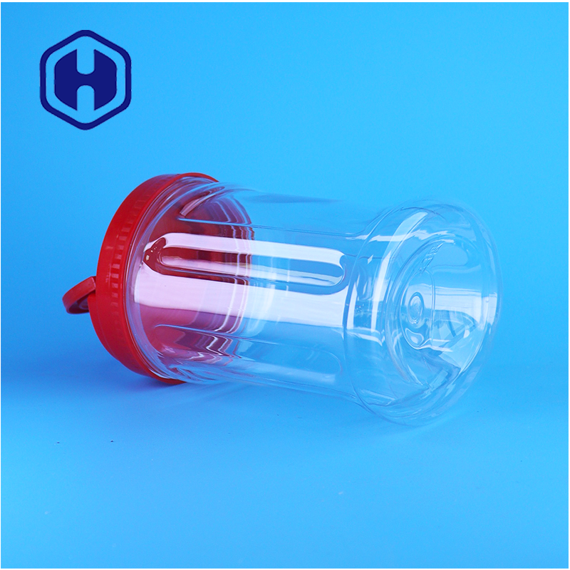 Food Grade Clear PET Nut Storage Jar Handle Lid Produsen Untuk Kemasan Kacang Mete Almond