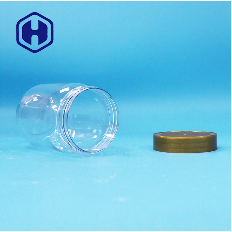 PET Food Grade Clear Round Cylinder Lollipop Honey Biscuit Plastik Jar Screw Brown Lid