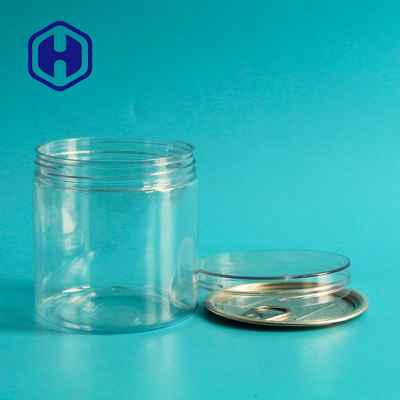 Kaleng Plastik Kedap Udara Transparan Kacang Lebar Mulut Cincin Bulat Hewan Peliharaan Tarik Eoe Dengan Tutup Sekrup