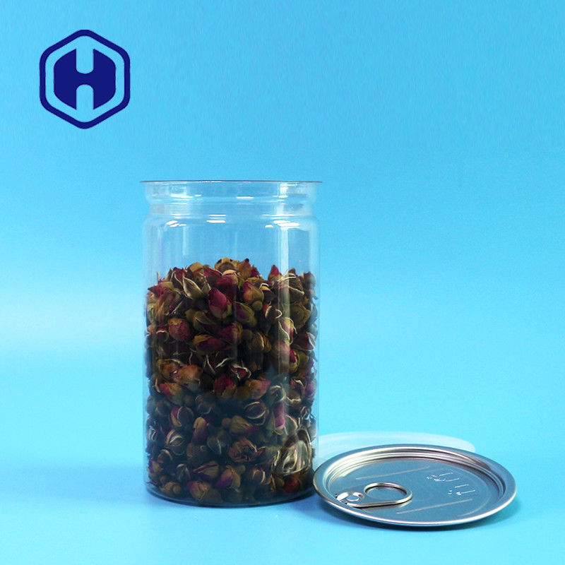 Bulat 16.9oz Mudah Terbuka Plastik PET Kaleng 500ml Untuk Makanan Ringan Kacang Berries Kering