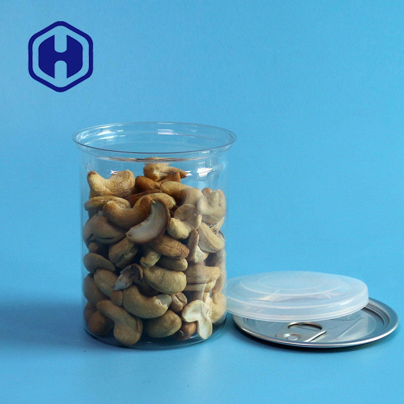 Kaleng plastik PET transparan dengan cincin tarik 300ml Kacang Almond Kacang tanah Campuran Kacang