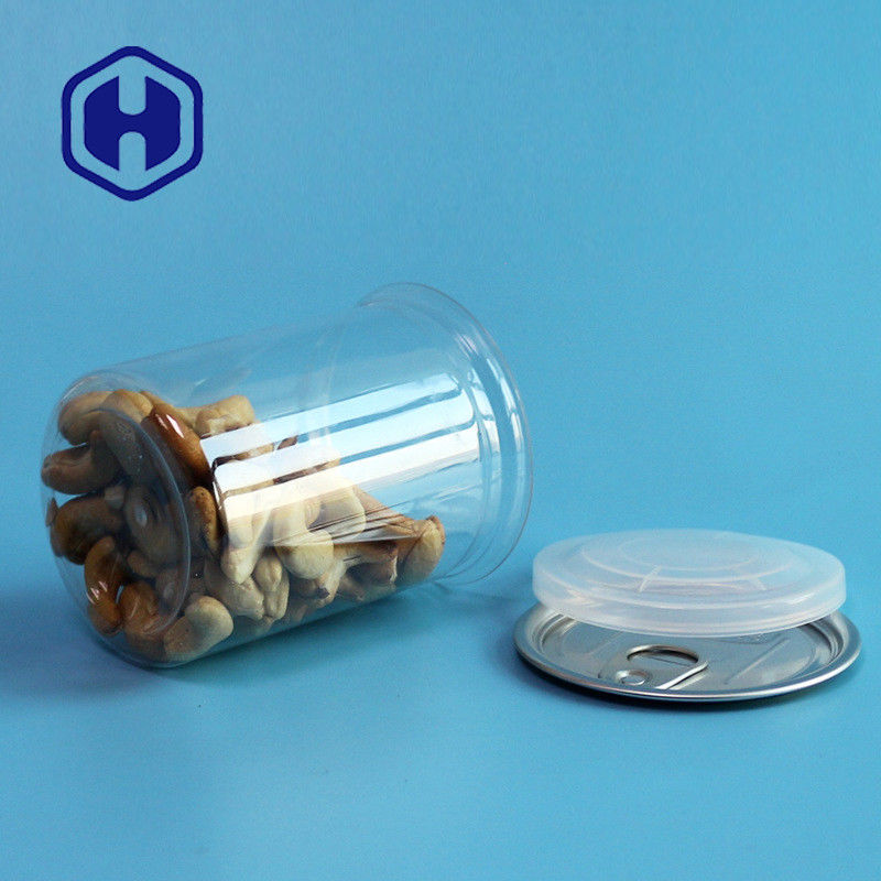 Kaleng plastik PET transparan dengan cincin tarik 300ml Kacang Almond Kacang tanah Campuran Kacang