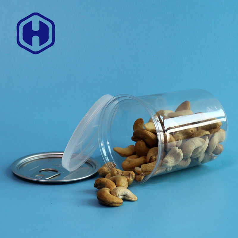 Kaleng plastik PET transparan dengan cincin tarik 300ml Kacang Almond Kacang tanah Campuran Kacang