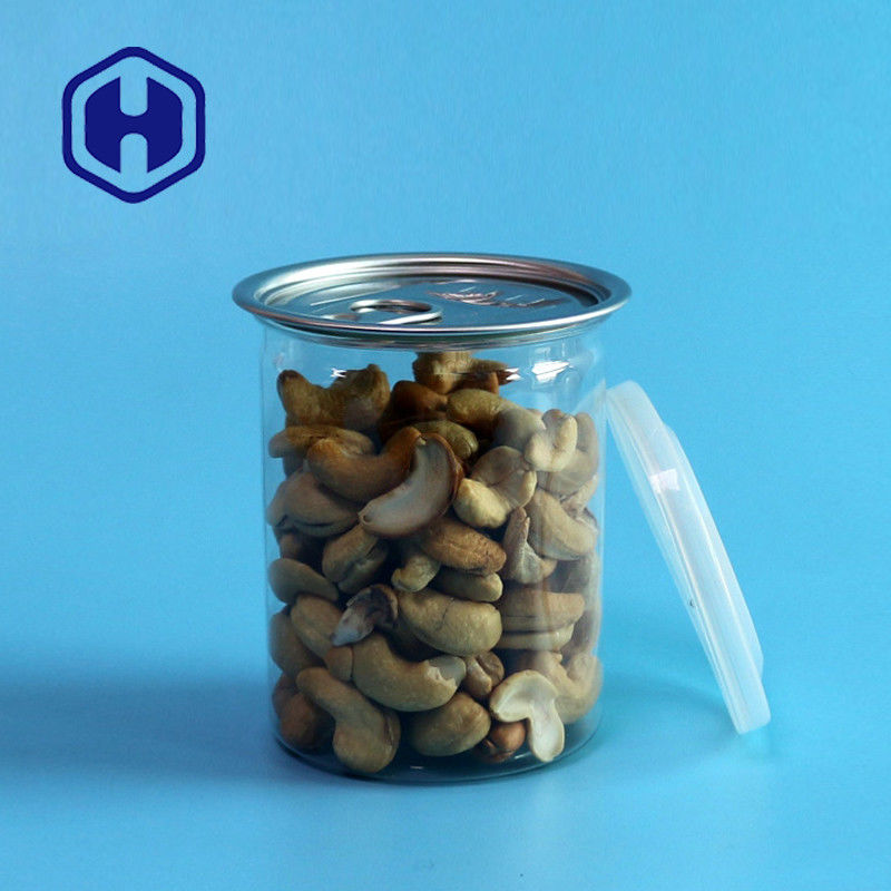 Kaleng plastik PET transparan dengan cincin tarik 300ml Kacang Almond Kacang tanah Campuran Kacang