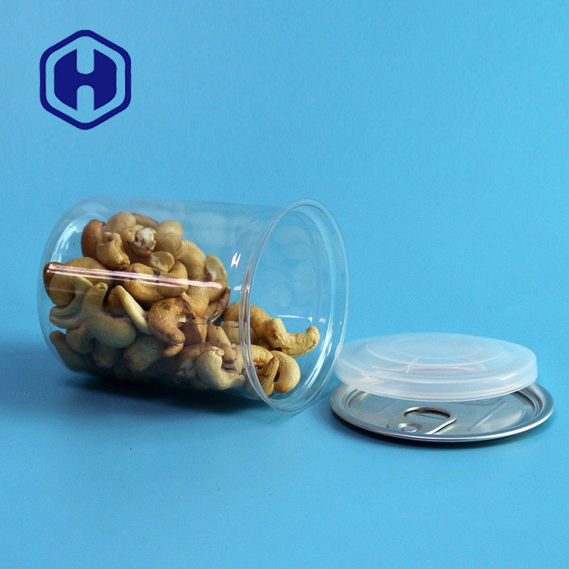 Kaleng plastik PET transparan dengan cincin tarik 300ml Kacang Almond Kacang tanah Campuran Kacang