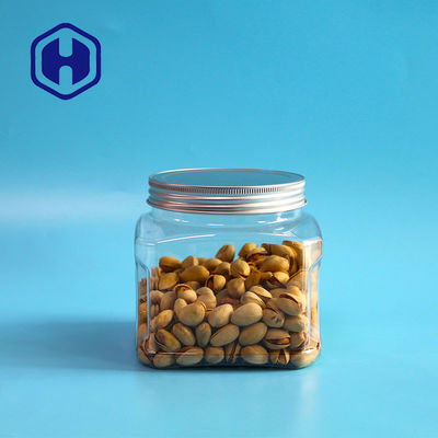 Bpa Free 1000ml Short Grip PET Square Plastic Jar Dengan Tutup Aluminium