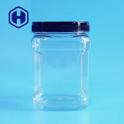 Stackable Mason PET Square Clear Plastic Grip Jars Dengan Round Lids Cookie Food Packing
