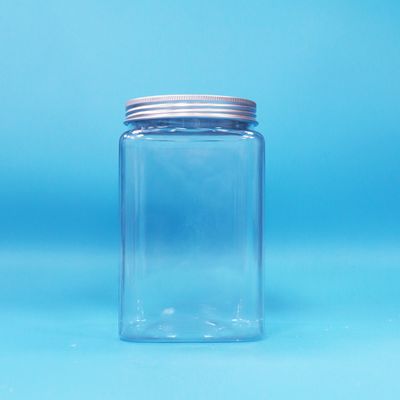 BPA Free Square Transparent PET Plastik Noodles Candy Jar Dan Screw Aluminium Cap