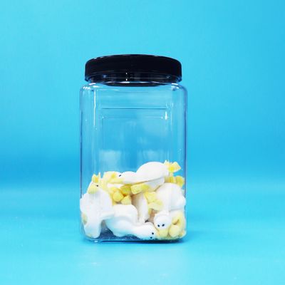Toples PET Plastik Transparan Bentuk Persegi Tutup Hitam Untuk Makanan Bayi Permen Kue