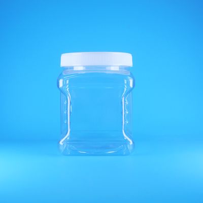 Toples Plastik Bening dengan Tutup Ulir PET Tanpa Udara Persegi untuk Permen Kacang Buah Makanan Bayi