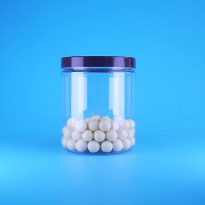Toples Makanan Grade Makanan Kedap Udara Tinggi Bulat Bening PET Plastik untuk Makanan Kering Manis, Tutup Datar Ulir