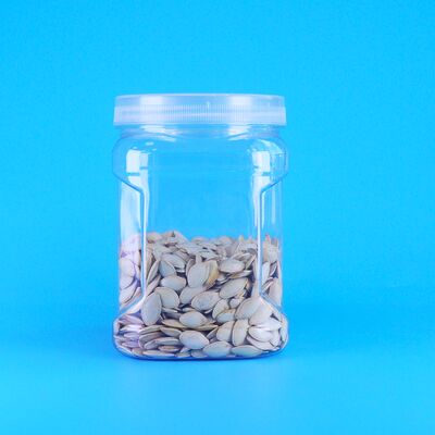 PET Square Clear Screw Lids Plastik Storage Grip Hitam Rice Wheat Crackers Botol