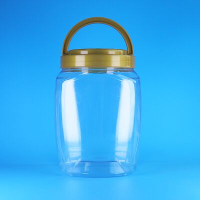 Tutup Pegangan Bentuk Persegi Wadah Penyimpanan Plastik PET Bening untuk Kue Kering, Buah Kering, Mie