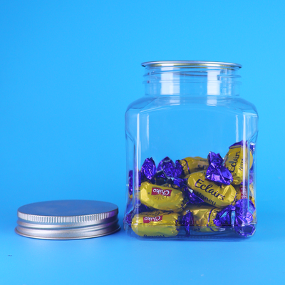 Stoples Kue Plastik Persegi Kustom Food Grade PET Bening Dengan Tutup Sekrup Aluminium Grosir